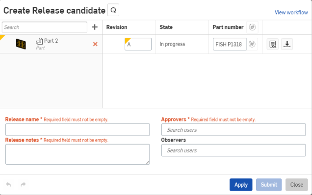 Create Release candidate dialog showing Release name, Release notes, and Approvers are required