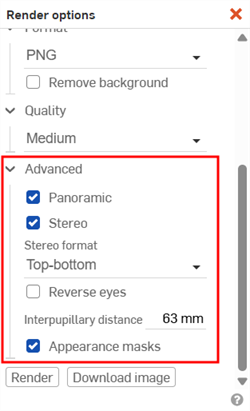 Render options dialog: Advanced