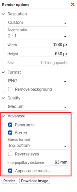 Render options dialog: Advanced