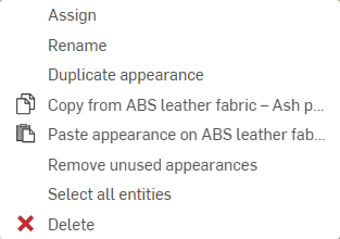 Scene list: Appearances context menu