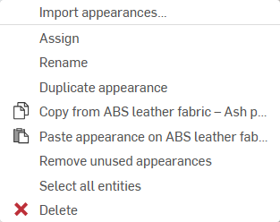 Scene list: Appearances context menu