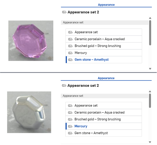 Example switching between appearances in the Appearance set