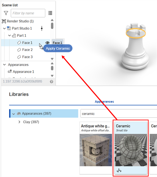 Assigning an Appearance to a Scene list element