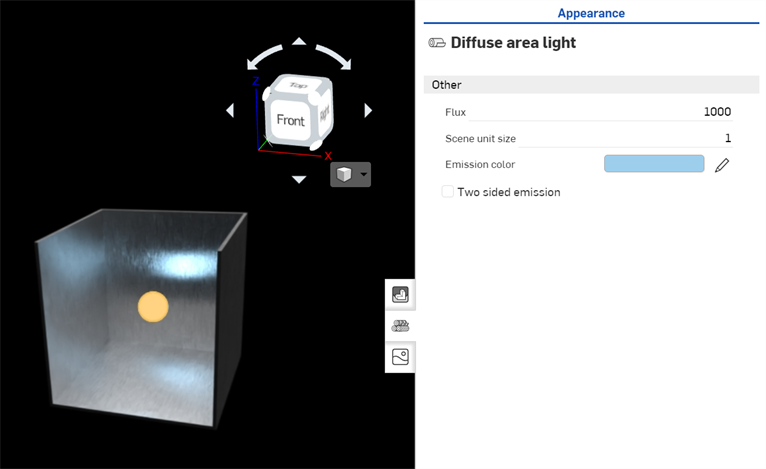 Editing the DIffuse area light Appearance parameters
