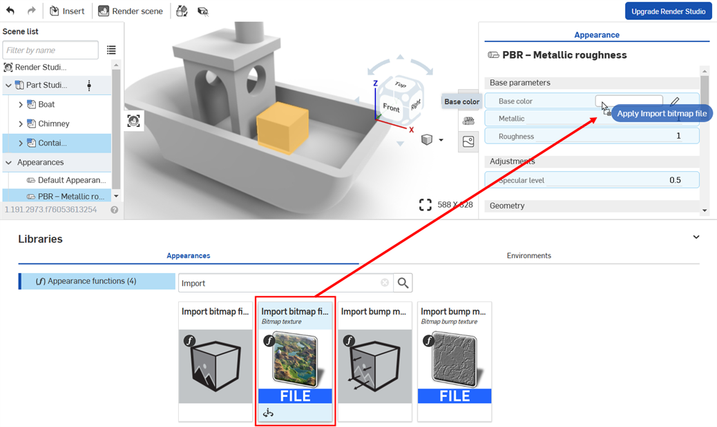 Assigning a Bitmap file function to the Base color parameter