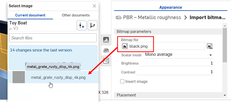 Selecting a new bitmap texture file