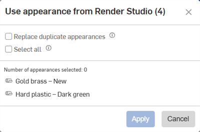 Import appearances dialog