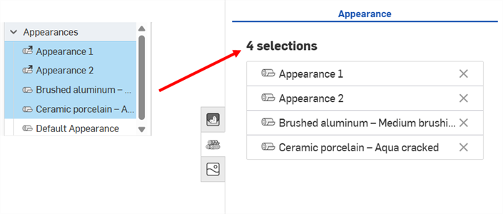 Multiple appearances displayed in the Appearance panel