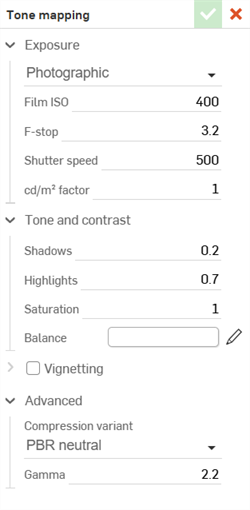 Tone mapping settings
