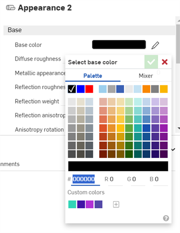 Selecting a black Base color for the Appearance