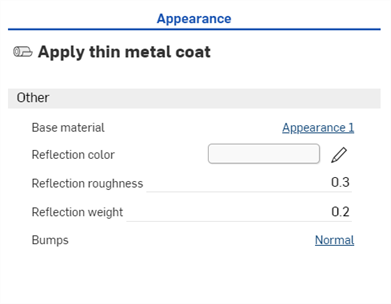 Thin metal coat Appearance parameters