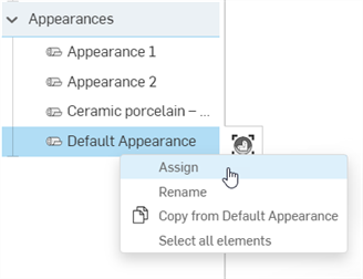 Selecting Unassign appearance from the graphics area context menu