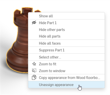 Selecting Unassign appearance from the graphics area context menu
