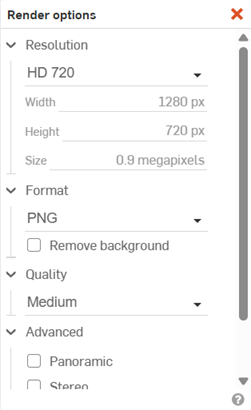 Render options dialog