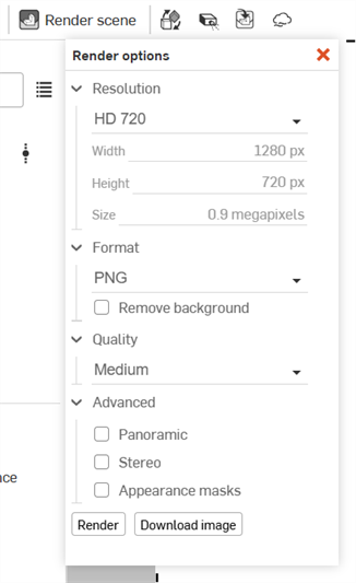 Render options dialog