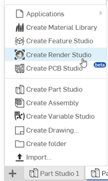 Creating a Render Studio from the tab bar