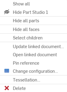 Scene list context menu