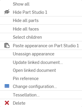 Scene list context menu