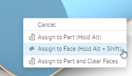 Assigning transparency to a part face from the part's context menu when dragging and dropping the Transparency appearance on the part
