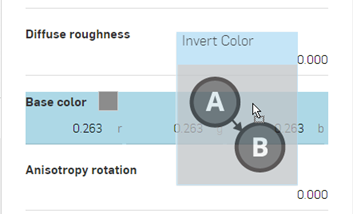 Dragging and dropping the Invert color on the Base color parameter for the part