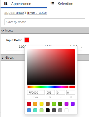 Selecting Red as the input color for the Invert color function