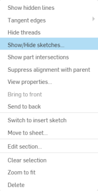 Example of Show/Hide sketches in the context menu