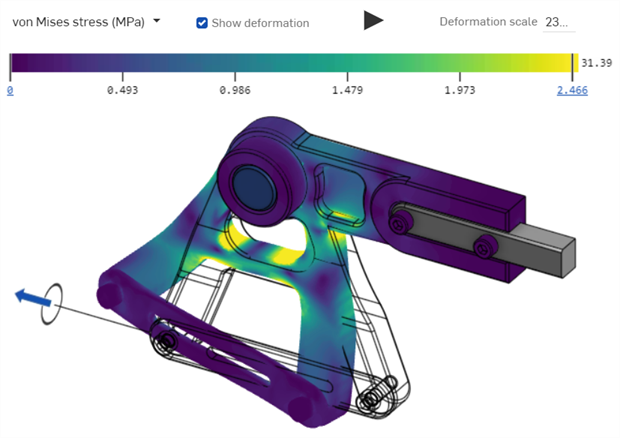 Simulation results with Show deformation checked