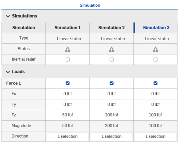 Adding multiple simulations into the table