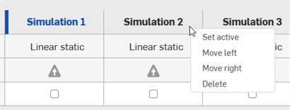 Simulation table context menu