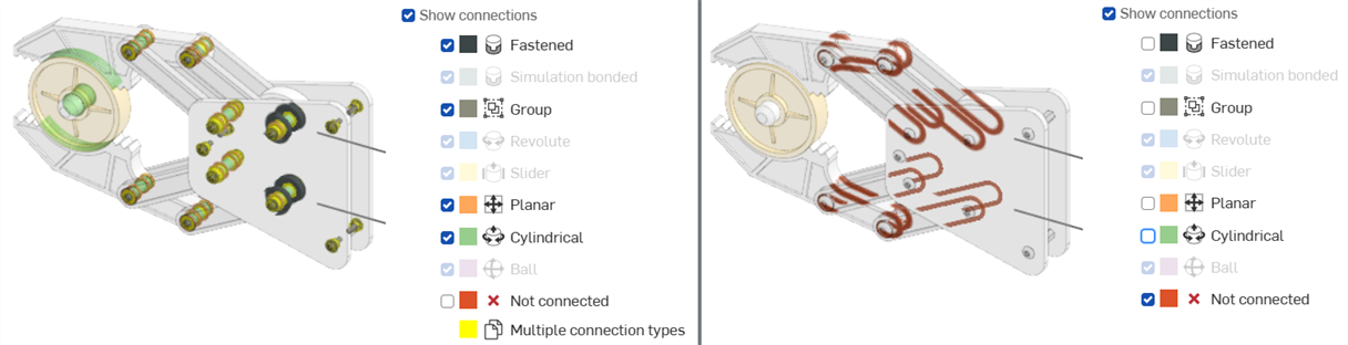 Example showing multiple connection types