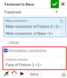 Mate dialog outlining the Simulation connection