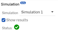 Showing results in the Simulations panel, with a successful status