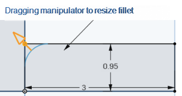 Example dragging the manipulator to resize the fillet