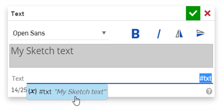 Selecting the expression in the Text entry field