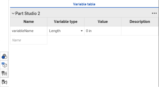 Example of the Variable table with a variable entry
