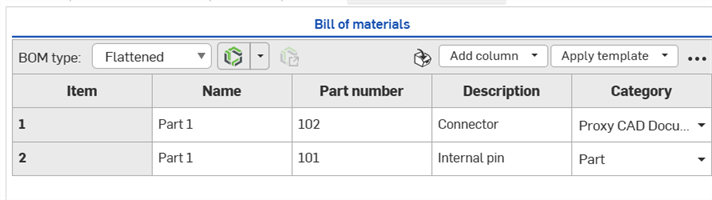 Onshape Bill of Materials
