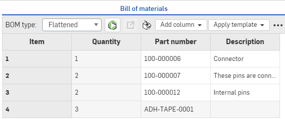 Onshape Bill of Materials