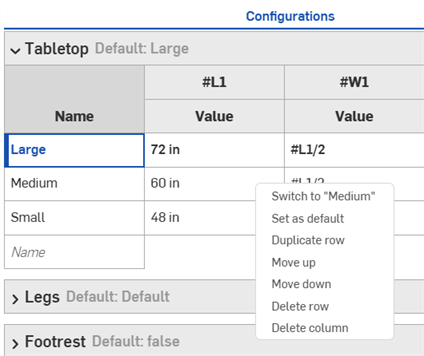 RMB context menu for configuration input row