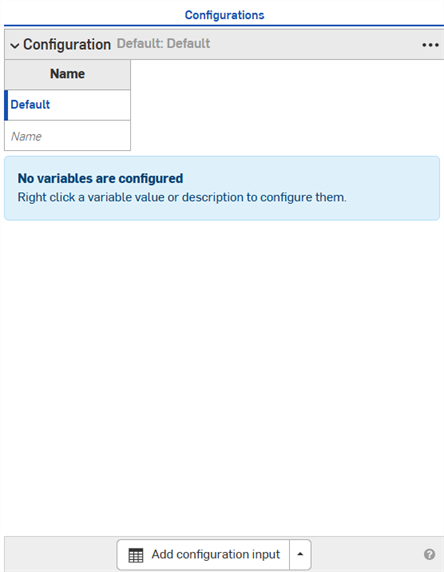 Default configuration input table