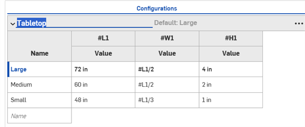 Configured values highlighted in orange and added to the config table.