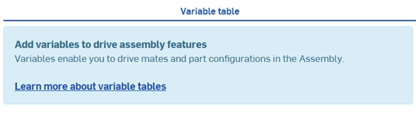 Variable table from an Assembly tab