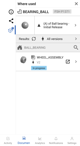 Showing the Where used panel in Android