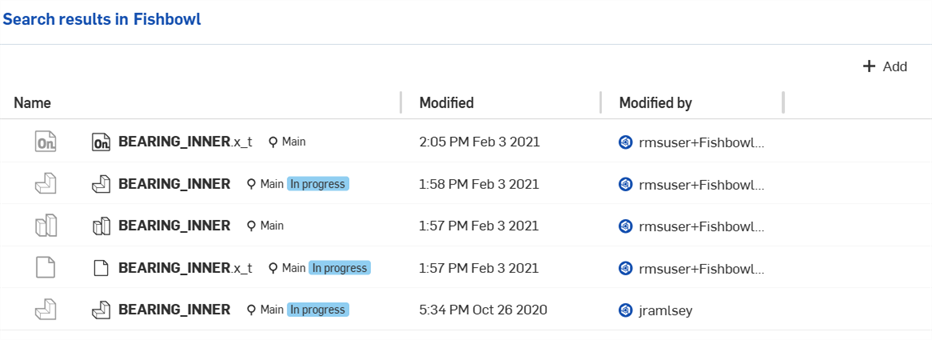 Bearing_Inner results list on Documents page