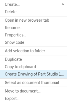 Beispiel-Screenshot von „Zeichnung erstellen“ im Bauteil-Kontextmenü hervorgehoben