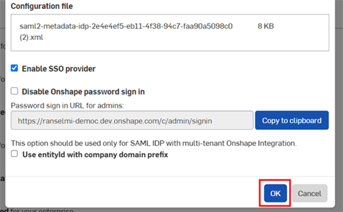 Erstellung des SSO-Anbieters durch Klicken auf OK abschließen