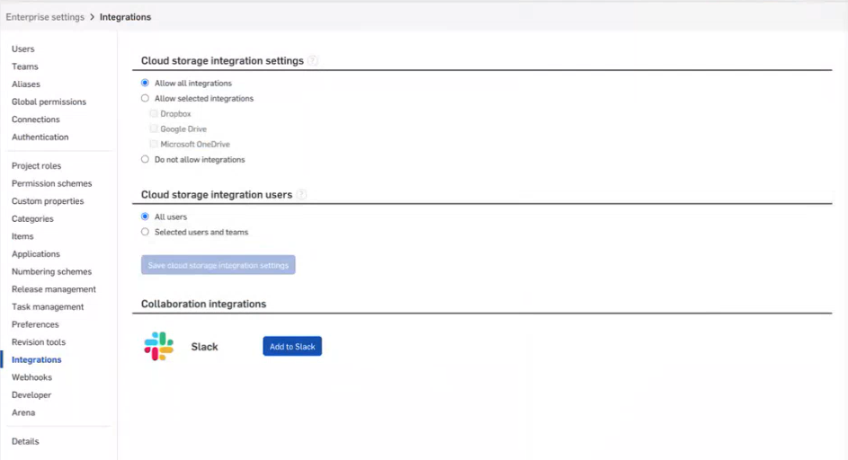 Enterprise-Einstellungen: Integrationen