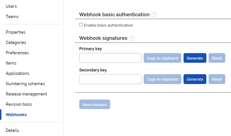 Company-Einstellungen: Webhooks