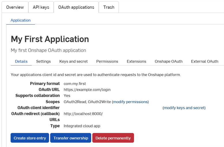 App details in Developer settings