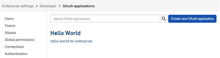 Oauth applications list in the developer settings