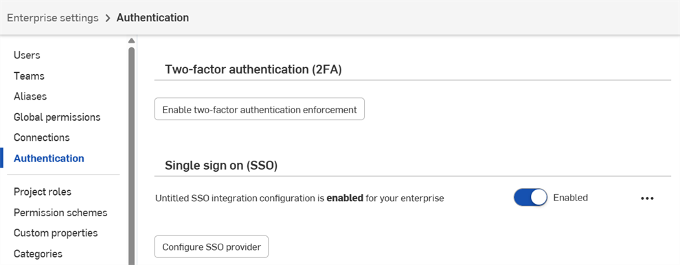 Enterprise-Einstellungen: Authentifizierungsseite